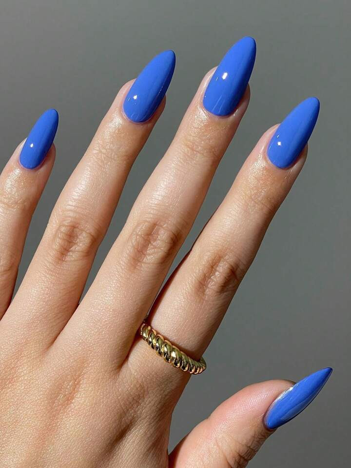 24pcs Press On Nails Long Almond Blue Fake Nails Full Cover False Nails Set , Contain 1pc Jelly G... | SHEIN