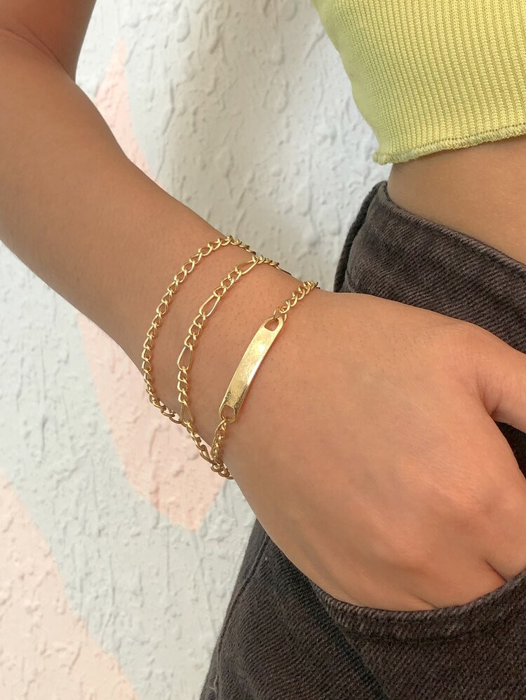 3pcs Solid Chain Bracelet | SHEIN