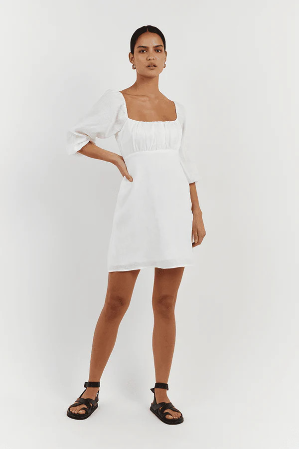 LILAH WHITE LINEN MINI DRESS | DISSH