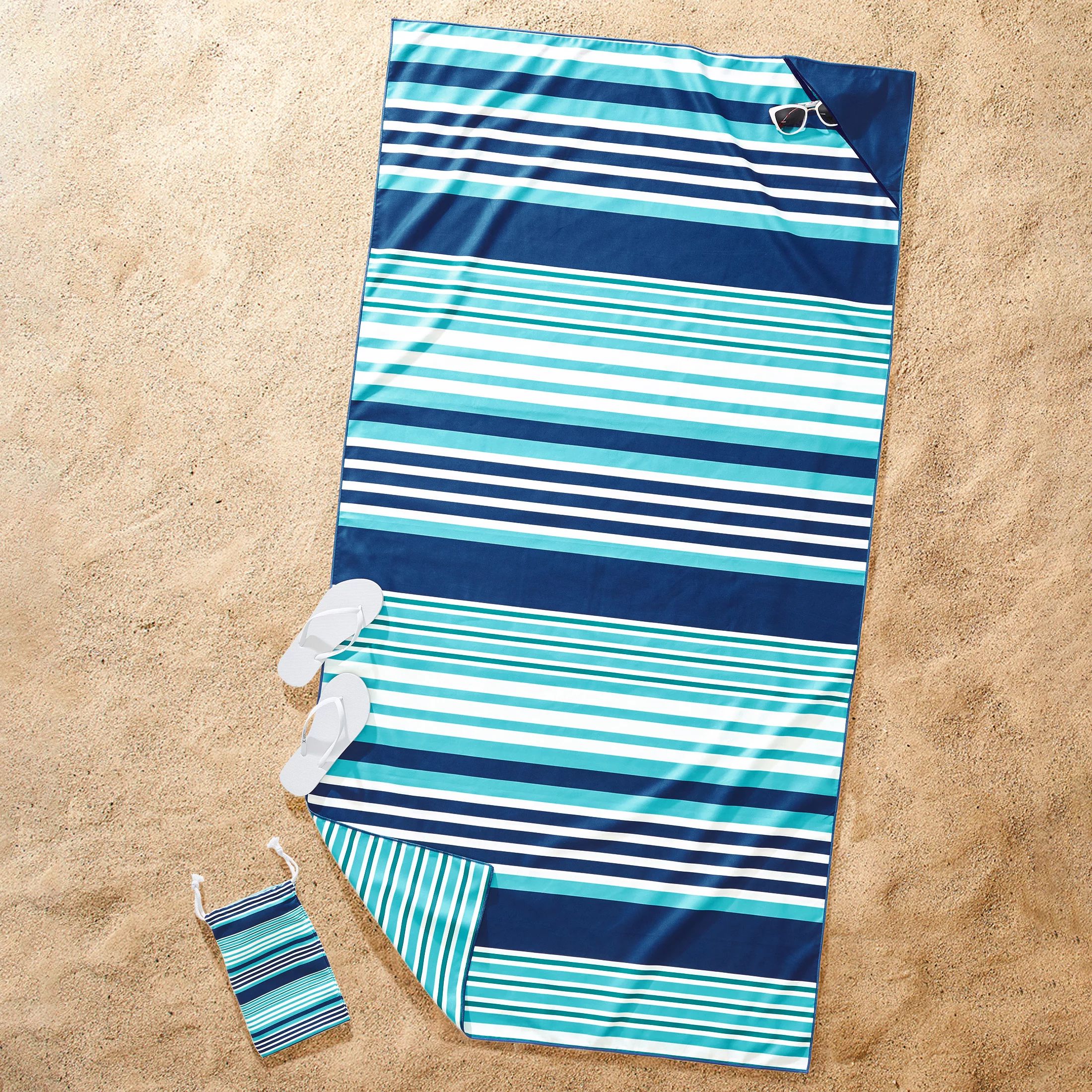 Better Homes & Gardens Blue Stripe Quick Dry Travel Beach Towel, 38" x 72" | Walmart (US)