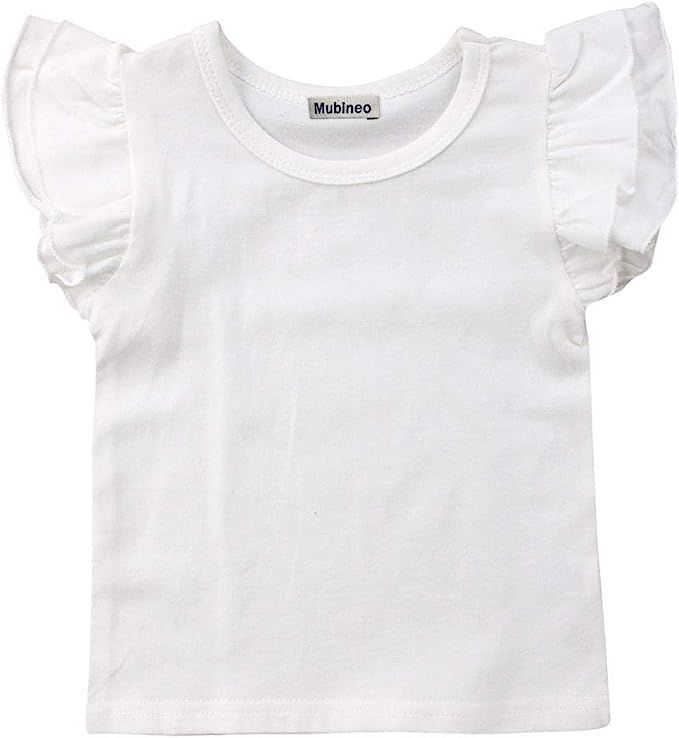 Mubineo Toddler Baby Girl Basic Plain Ruffle Sleeve Cotton T Shirts Tops Tee Clothes | Amazon (US)