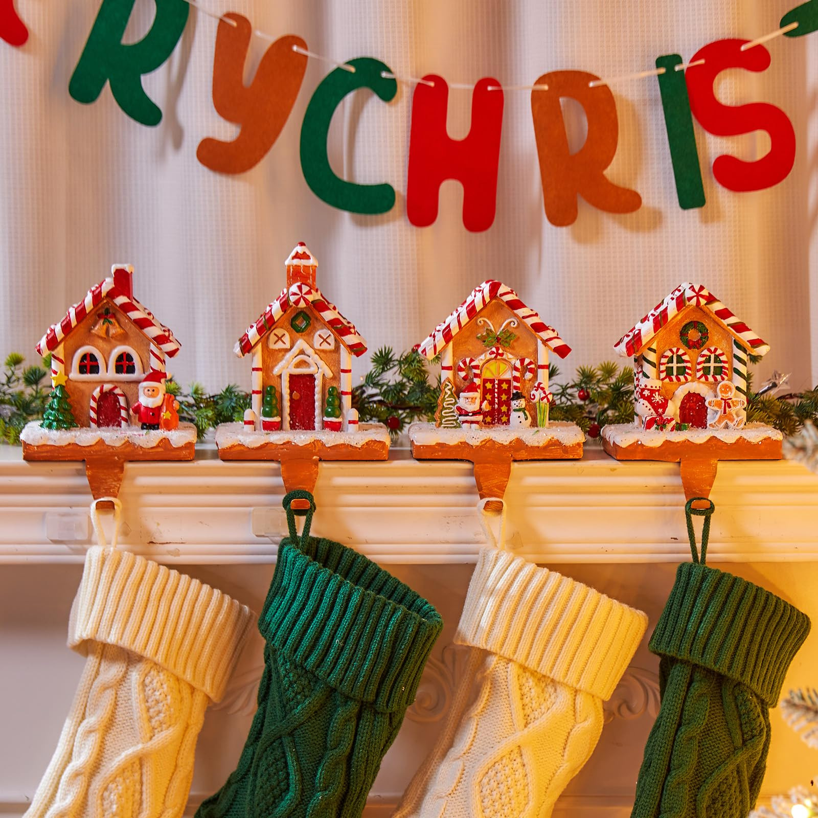 Minetom Christmas Stocking Holders for Mantle Set of 4, 3D Resin Stocking Holders Hook for Mantel... | Amazon (US)