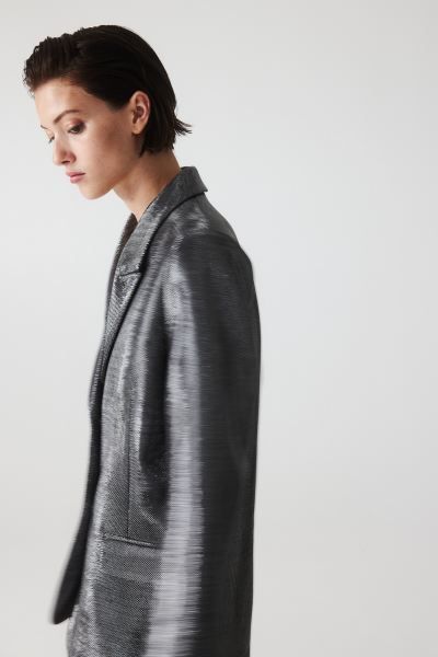 Shimmering blazer - Black/Silver-coloured - Ladies | H&M GB | H&M (UK, MY, IN, SG, PH, TW, HK)