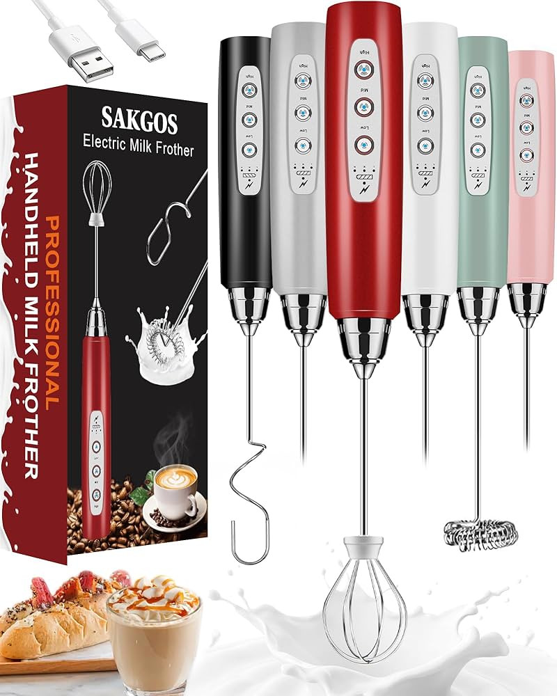 Milk Frother Rechargeable Handheld-Electric Whisk 3 Speed Adjustable, Frother Wand Coffee with 3 ... | Amazon (US)