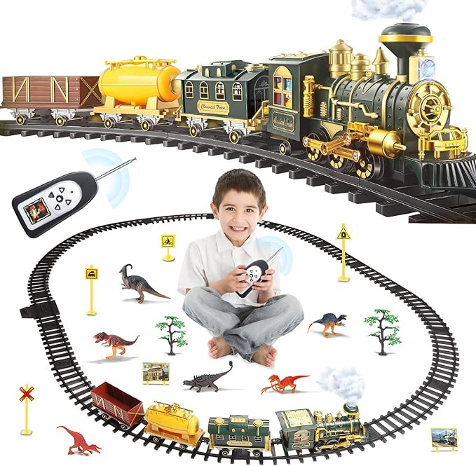 JUQU Large Train Set for Boys, Remote Control Train Toys w/Dinosaurs Kits,Electric Train w/Lights... | Amazon (US)