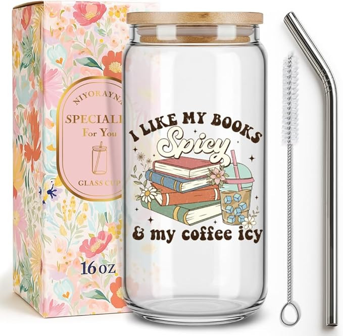 Funny Coffee Glass Cup Bookish Gifts for Women Mom Friend Book Lover Librarian,Book Themed Cute D... | Amazon (US)