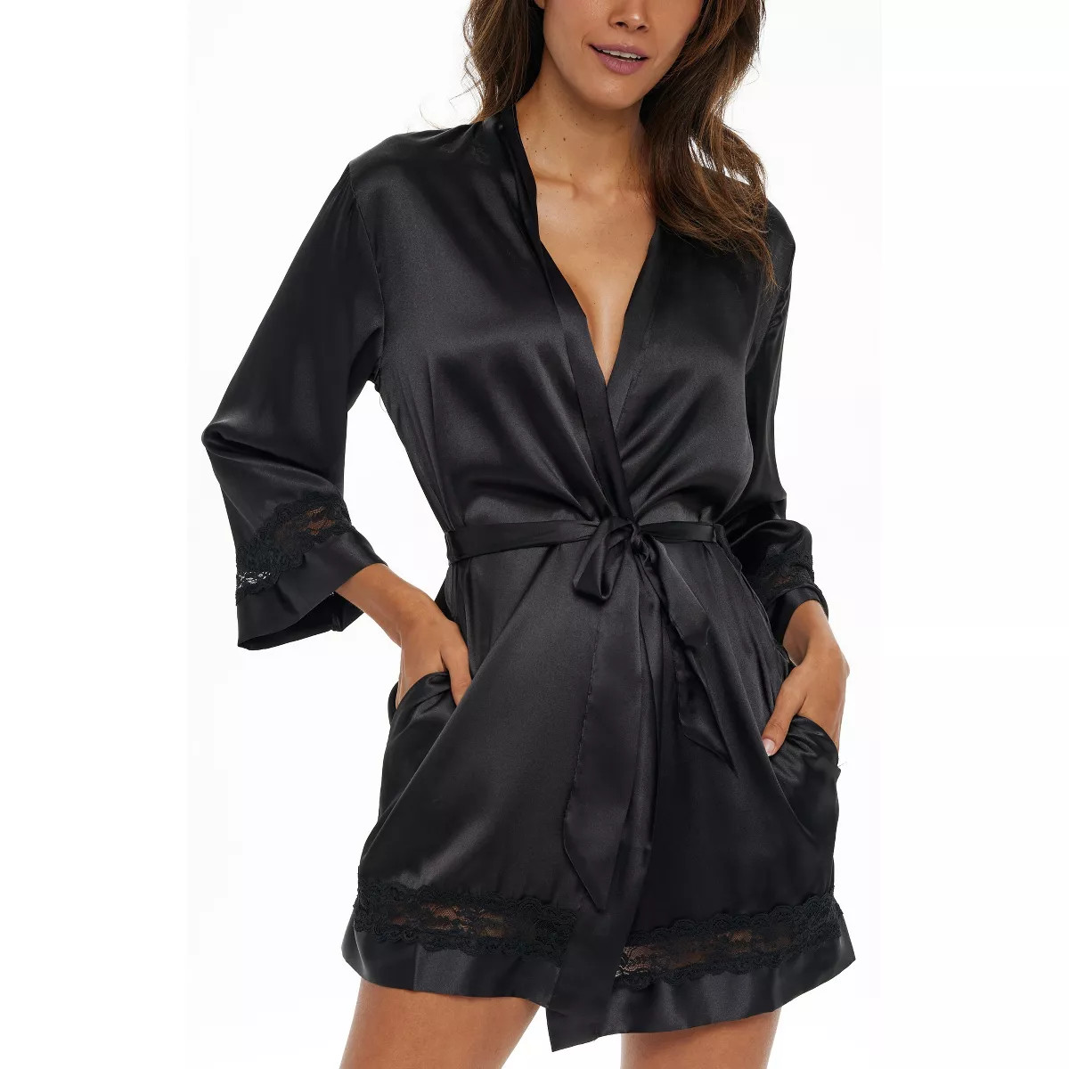 Womens Short Satin Lace Trim Robe, Silk like Loungewear | Target