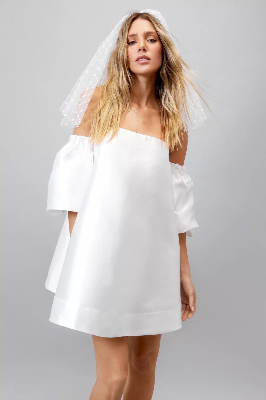 Structured Bardot Puff Sleeve Mini Prom Dress | Nasty Gal (US)