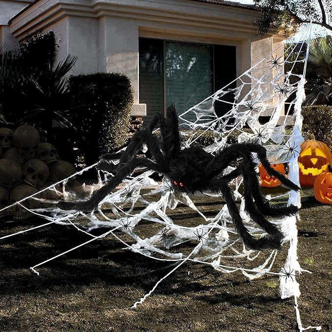 Halloween Decorations Outdoor 295'' Halloween Spider Web Decor 59'' Scary Giant Spider 100 Small ... | Amazon (US)
