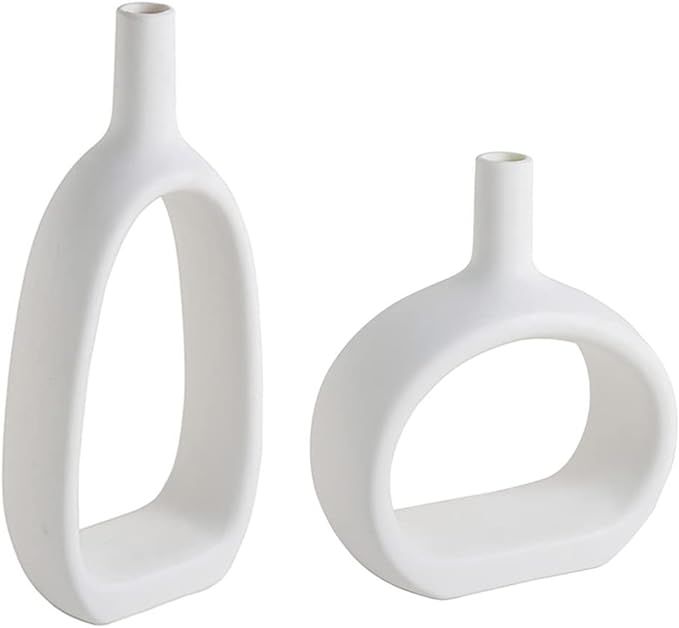 WEIDILIDU White Ceramic Vase 2 Piece Set Modern Home Decor Porcelain Vase Flower Vase Frosted Sta... | Amazon (US)