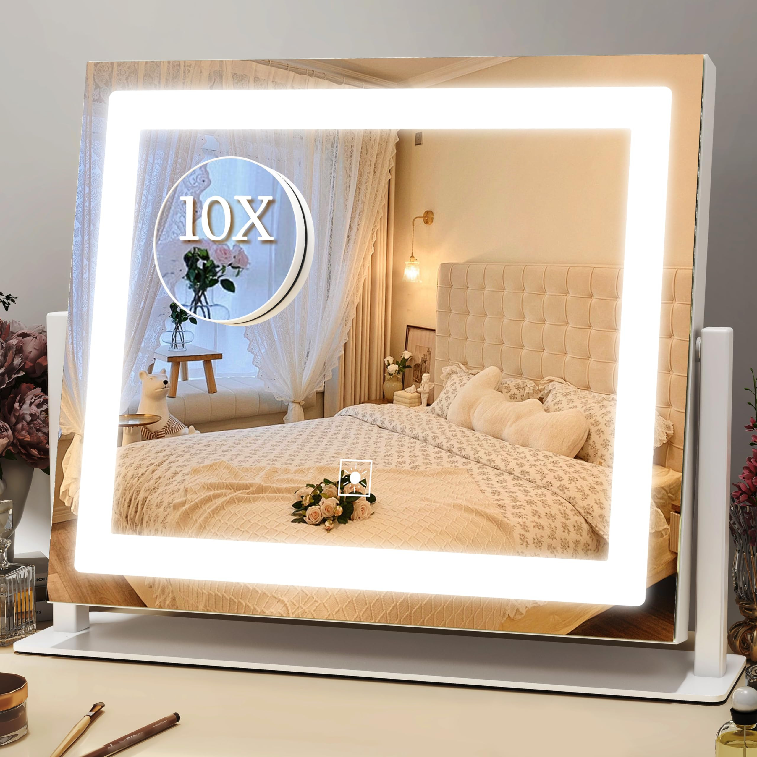 ROLOVE 16x12 Inch Vanity Mirror with Lights, Lighted Makeup Mirror with 10X Magnification, Smart ... | Amazon (US)