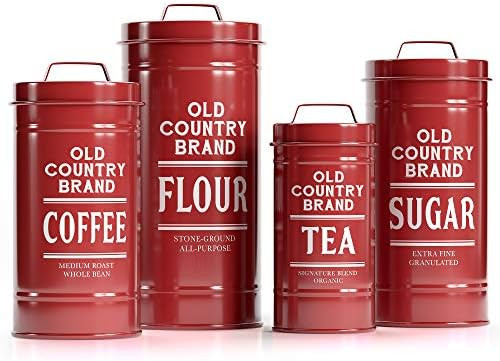 Barnyard Designs Decorative Nesting Kitchen Canister Jars with Lids, Brick Red Metal Rustic Vinta... | Amazon (US)