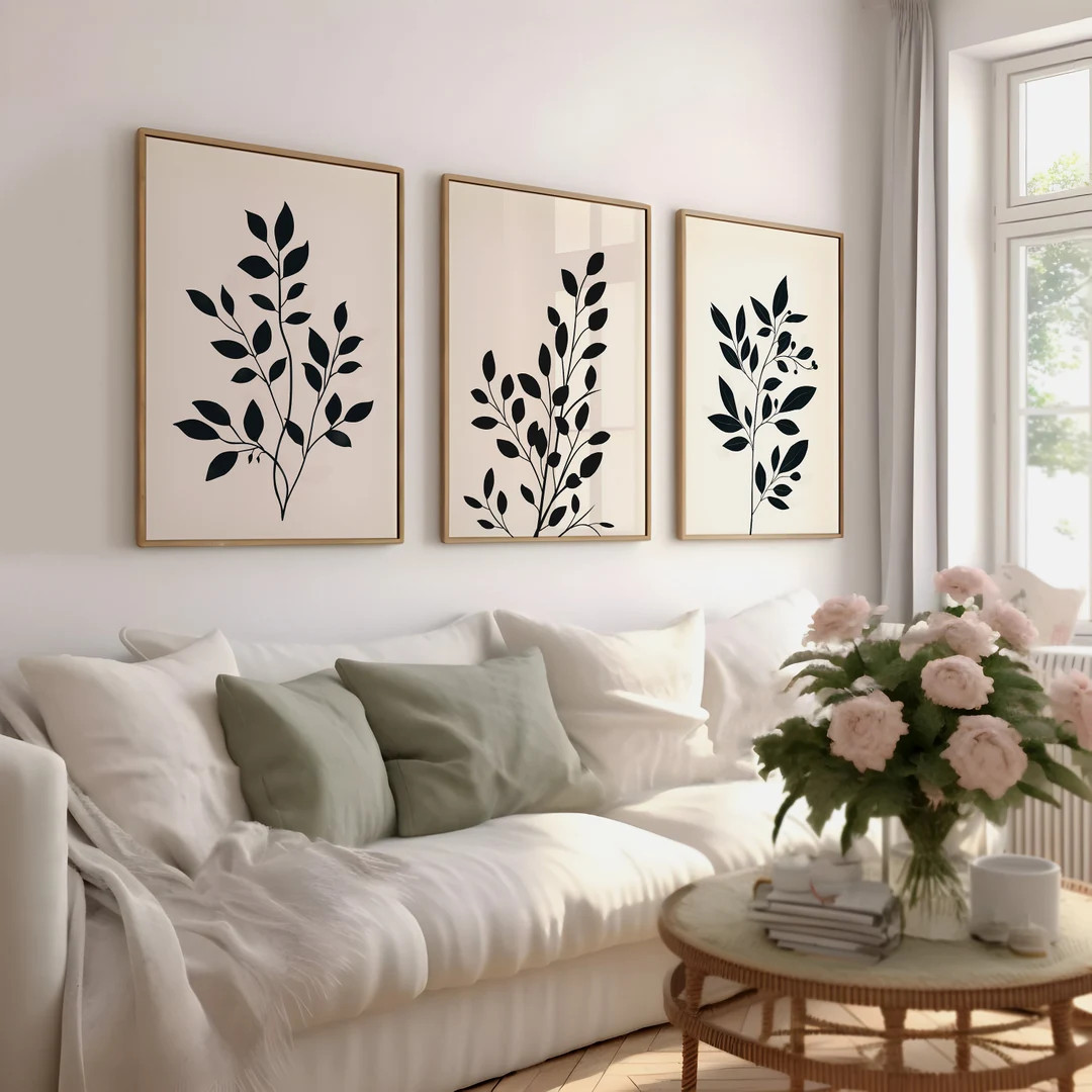 Pressed Flower Artwork 3 Piece Printable Wall Art Minimalist Botanical Prints Digital Download fo... | Etsy (US)