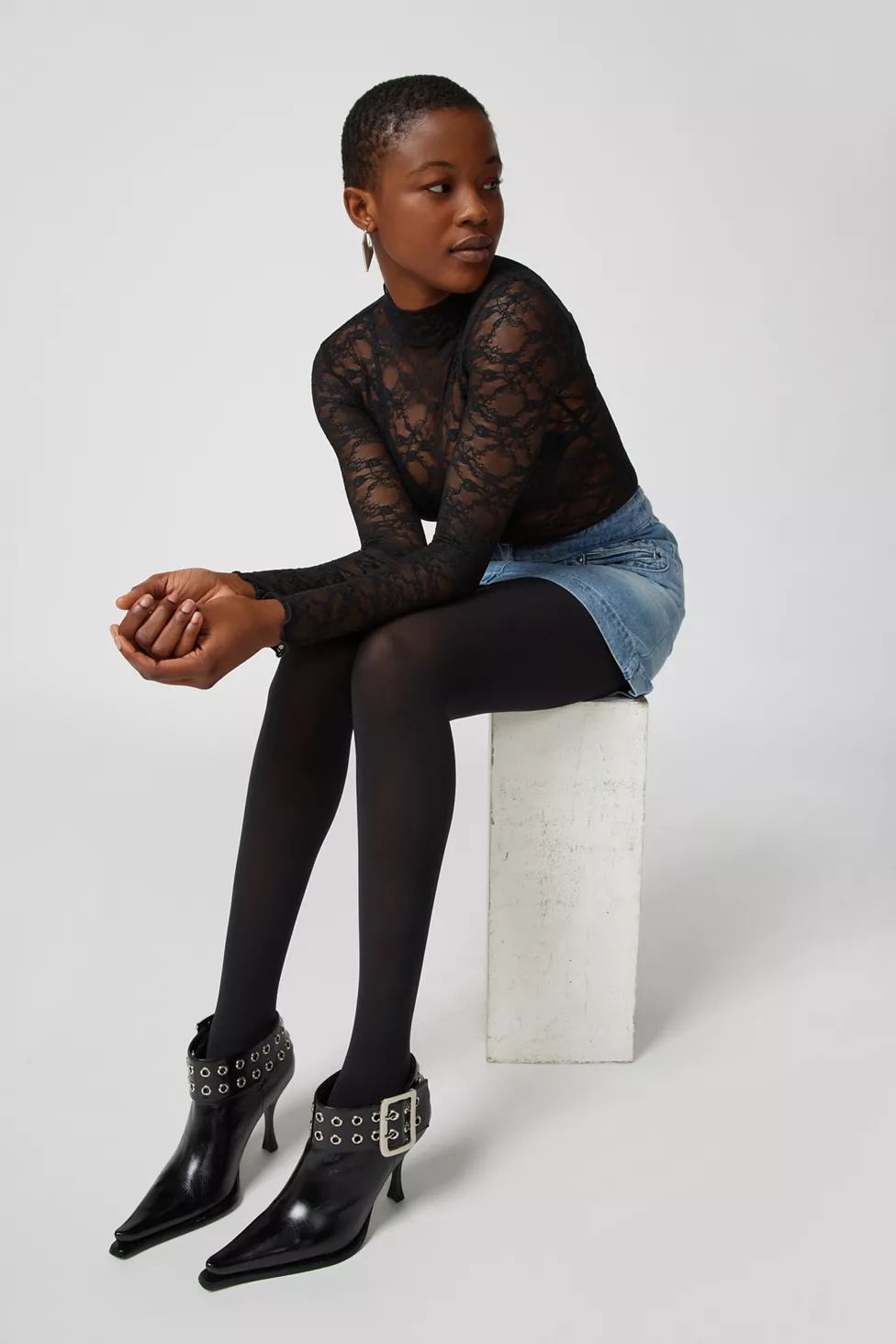 Out From Under Luna Sheer Lace Mock Neck Top | Urban Outfitters (US and RoW)