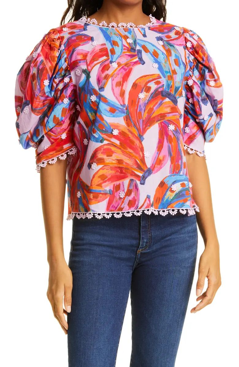 Colored Bananas Puff Sleeve Cotton Blouse | Nordstrom