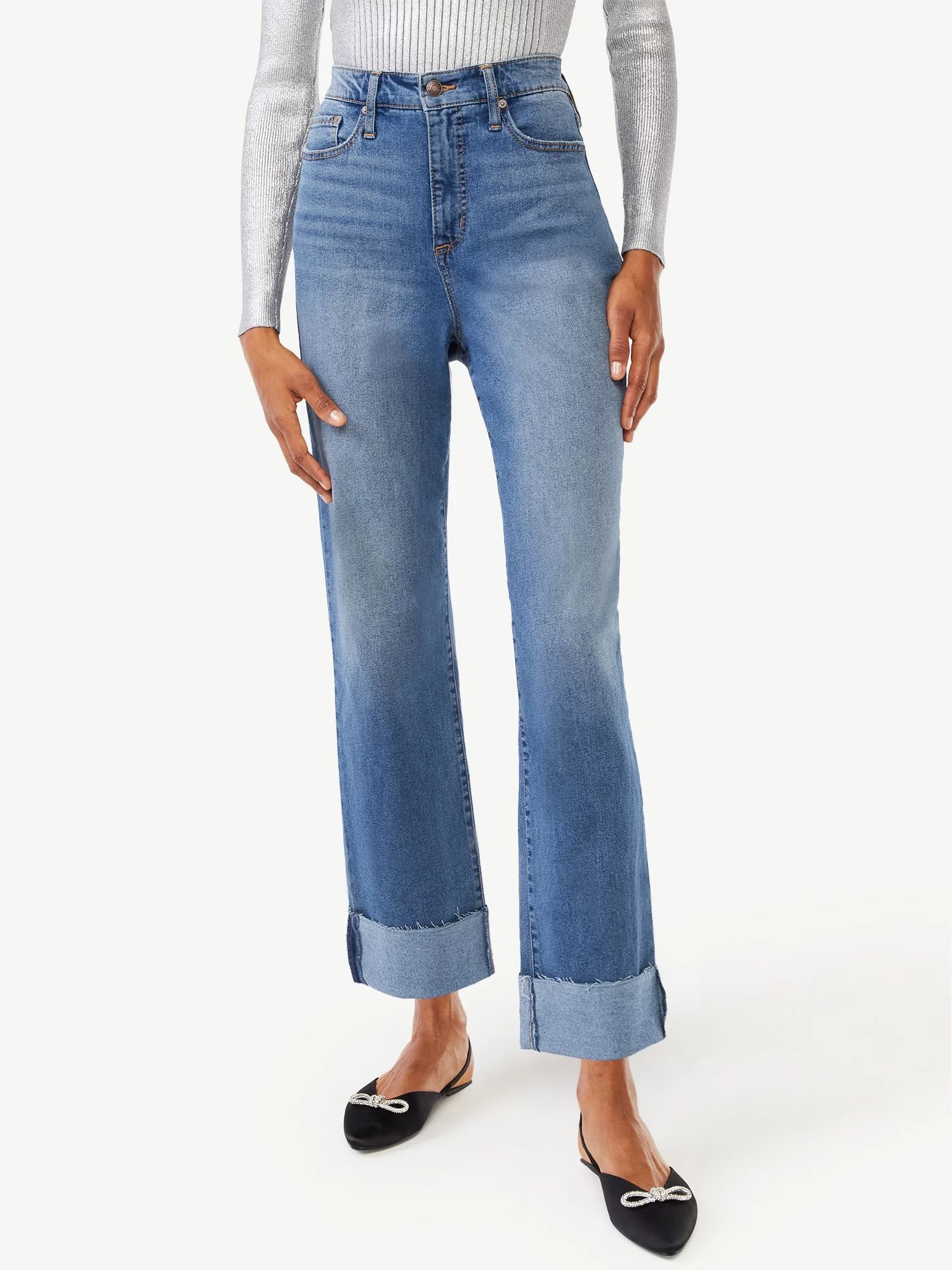 Scoop Women's Benton Ultra High Rise Cuffed Ankle Jeans - Walmart.com | Walmart (US)
