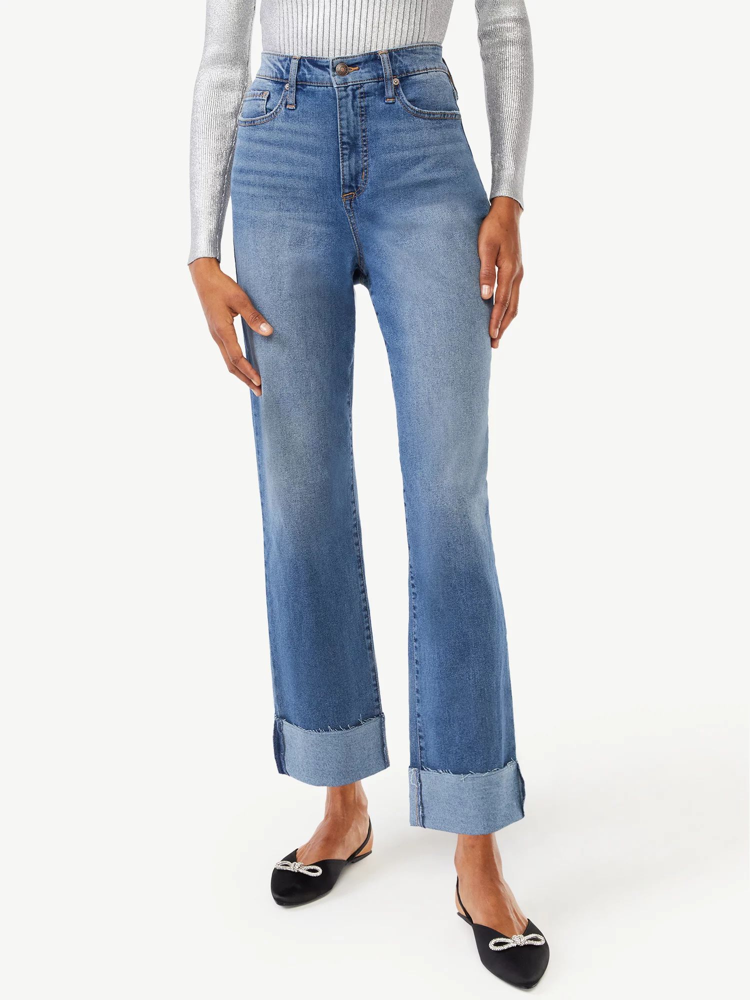 Scoop Women's Benton Ultra High Rise Cuffed Ankle Jeans | Walmart (US)