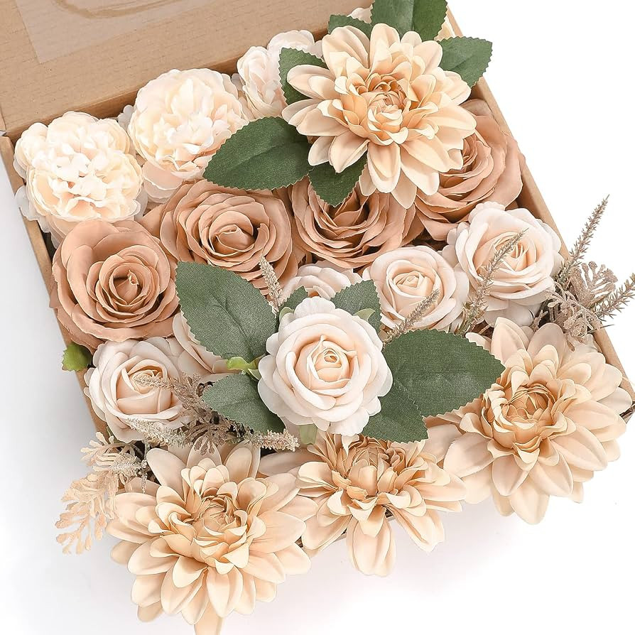 YYHUAWU Artificial Flowers Combo Box Set Gradient Color Flower Leaf with Stems for DIY Wedding Bo... | Amazon (US)