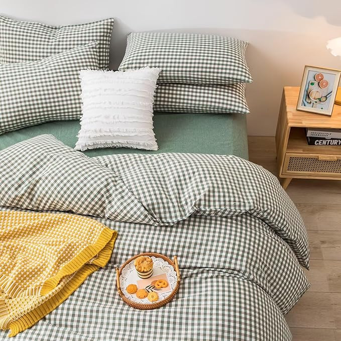 mixinni Green Gingham Comforter Set Queen, Plaid Comforter Set 3 Pieces 1 Green Grid Comfoter wit... | Amazon (US)