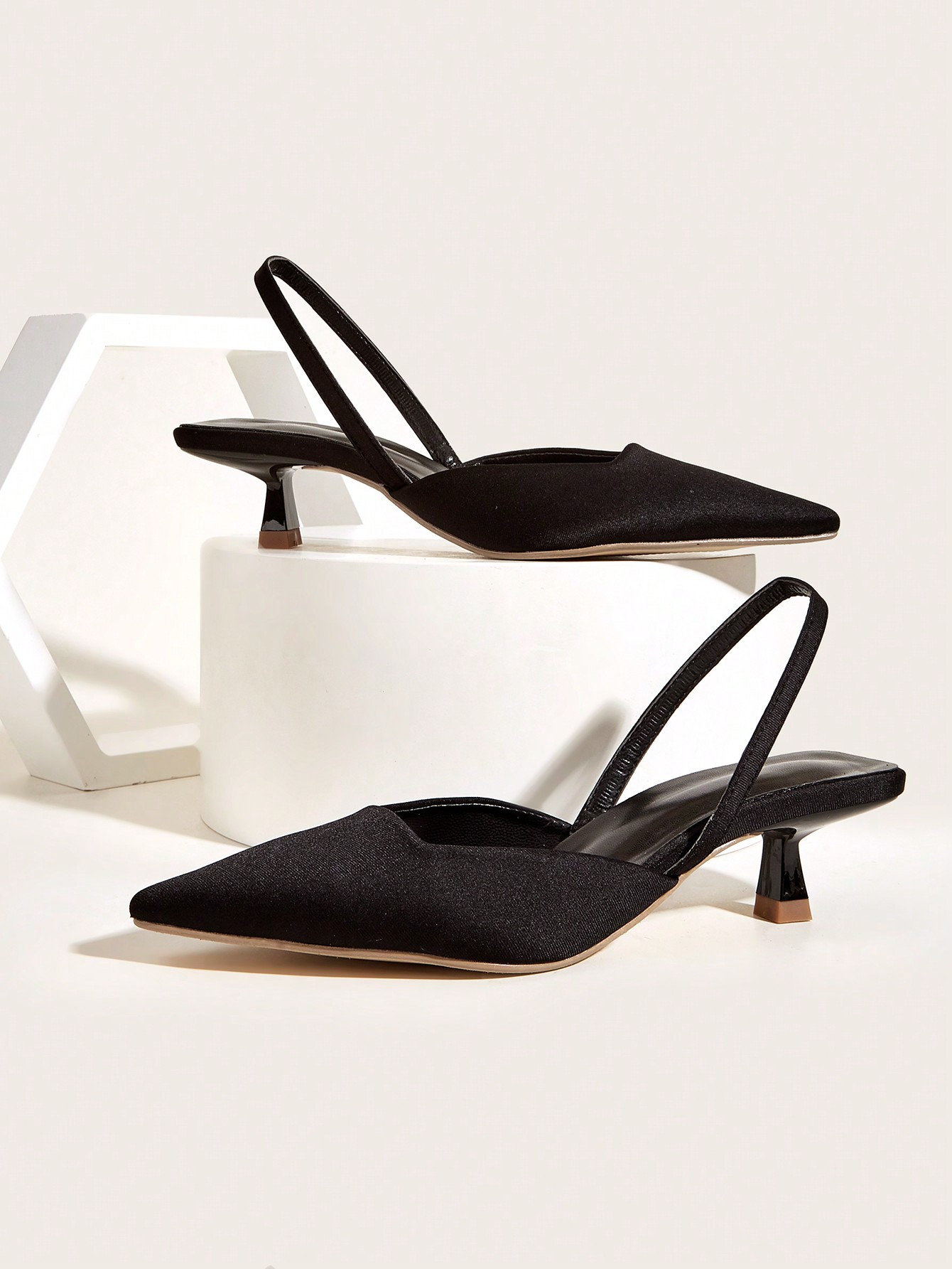 Women's Solid Color Kitten Heels, Elegant Pointed Toe High Heels, Fashionable Ankle Strap Open To... | SHEIN