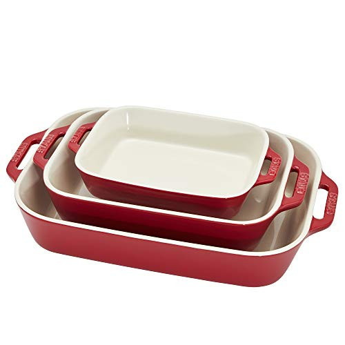 Staub Ceramic 3-pc Rectangular Baking Dish Set - Cherry | Amazon (US)