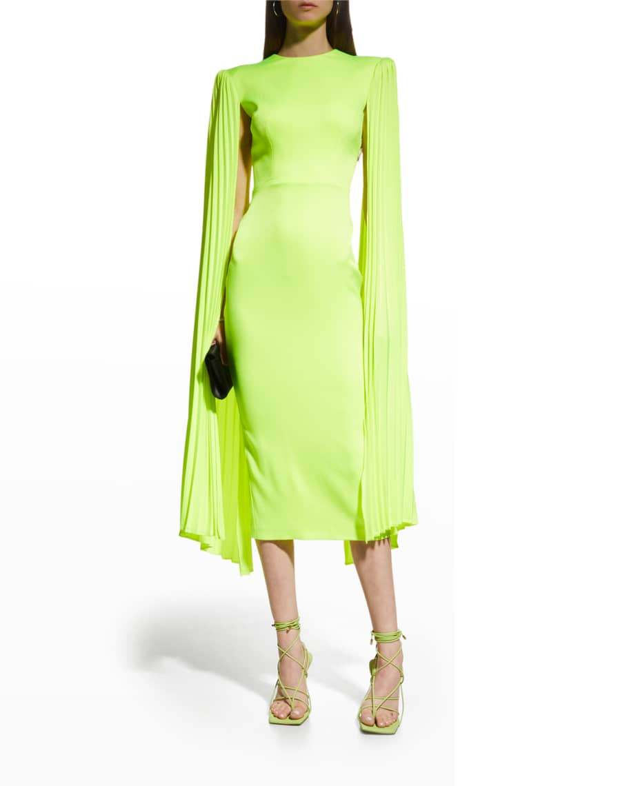 Alex Perry Huntley Pleated Cape-Sleeve Midi Dress | Neiman Marcus