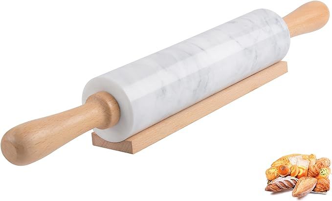 Marble Rolling Pin with Wooden Cradle Thick Handle Set for Baking,18.5 inch Premium Quality Polis... | Amazon (US)