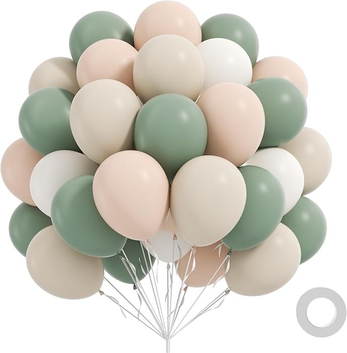 60pcs Sage Green Balloons 12inch with Sage Green Nude Sand White Balloons for Neutral Bridal Baby... | Amazon (US)
