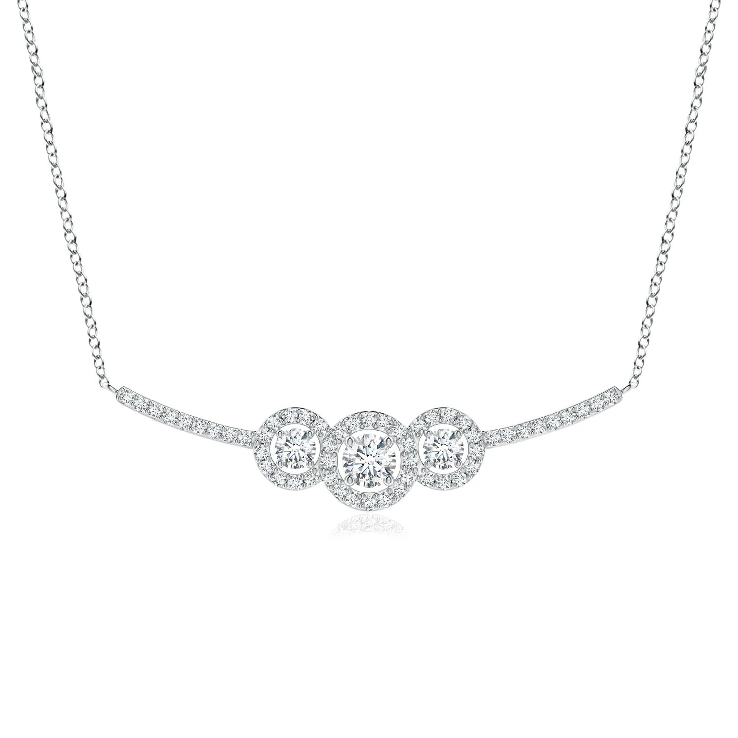Three Stone Diamond Halo Curved Bar Pendant | Angara | Angara US