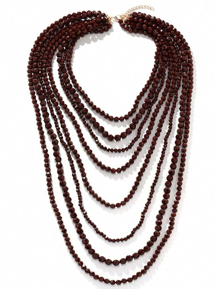 1 pieza Collar largo con cadena en forma de cascada elaborado a mano con cuentas multicapa apilad... | SHEIN