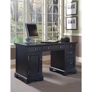 HOMESTYLES 54 in. Rectangular Black 5 Drawer Executive Desk with Keyboard Tray 5531-18 - The Home... | The Home Depot
