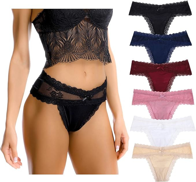 LEVAO Sexy Thongs for Women Lace Underwear Stretch Briefs Seamless Bikini Panties Multipack S-XL ... | Amazon (US)