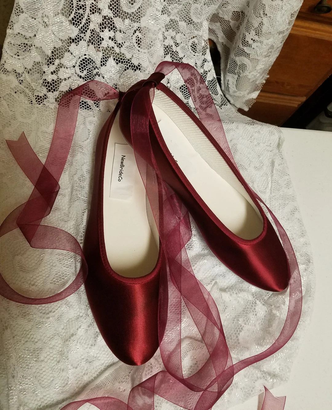 Burgundy Flats With Ankle Strap Laces Sheer or Satin, Eggplant Satin Flats Ballerina Style,minima... | Etsy (UK)
