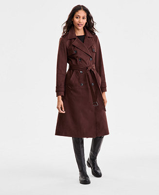 BCBGMAXAZRIA Women's Double Breasted Faux Suede Belted Trench Coat, P/XXS-XXL - Macy's | Macy's