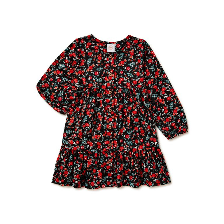 Wonder Nation Baby and Toddler Girls Long Sleeve Dress, Sizes 12M - 5T | Walmart (US)