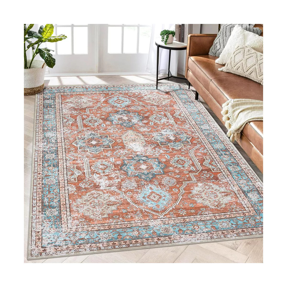 Boho Vintage Area Rug Indoor Floral Print Distressed Rug Throw Carpet | Target