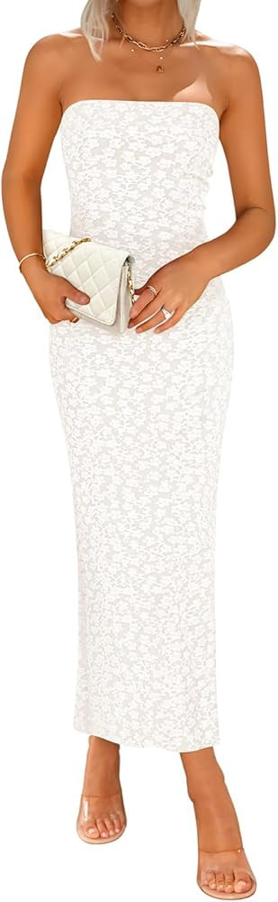 ZESICA Women's 2025 Summer Boho Floral Strapless Bodycon Dress Off Shoulder Tube Beach Party Long... | Amazon (US)