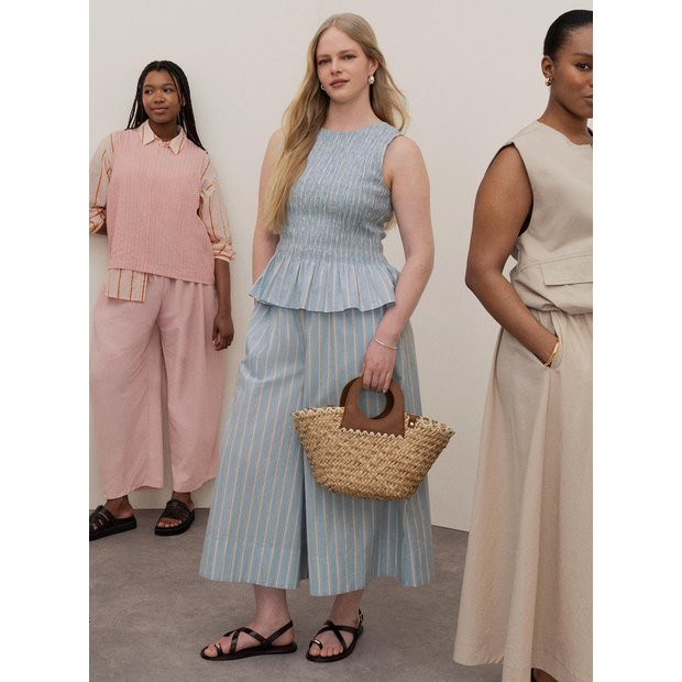 Blue Stripe Poplin Palazzo Trousers 12 | Tu Clothing