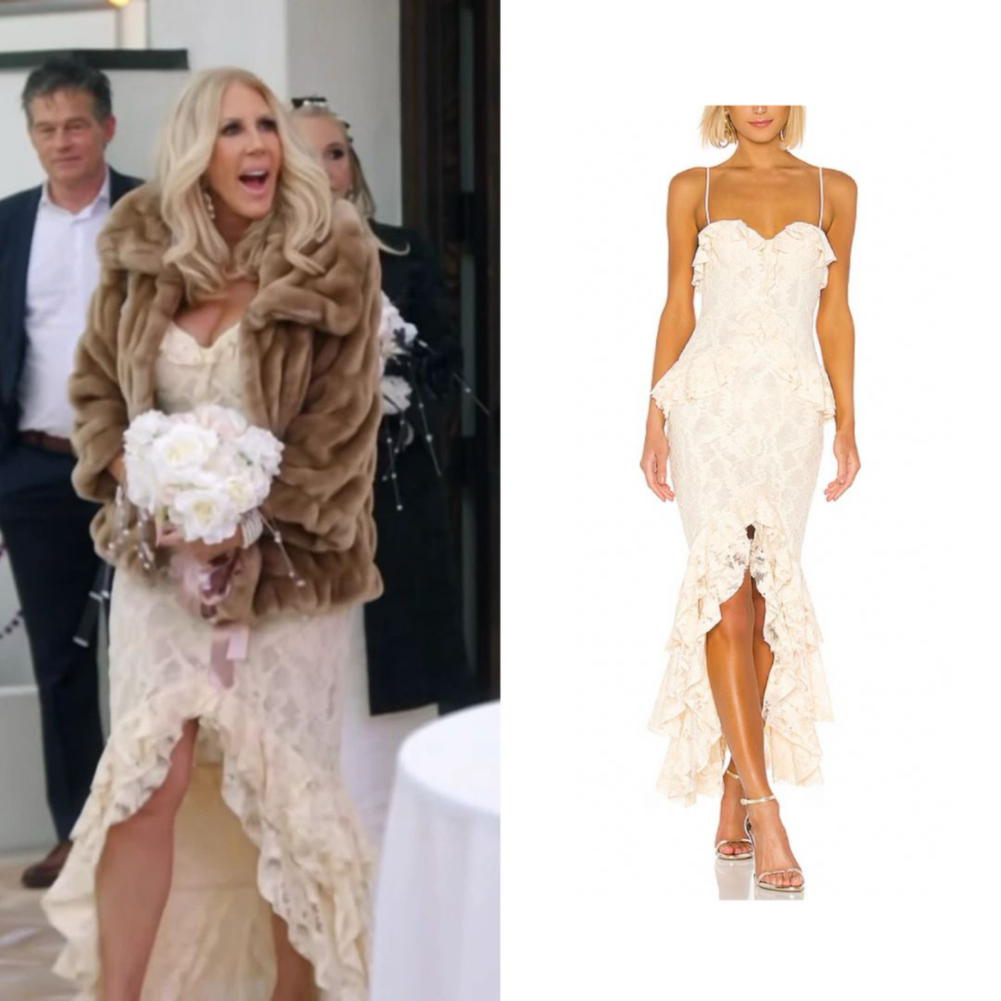 Vicki Gunvalson’s Beige Lace Maxi Dress 