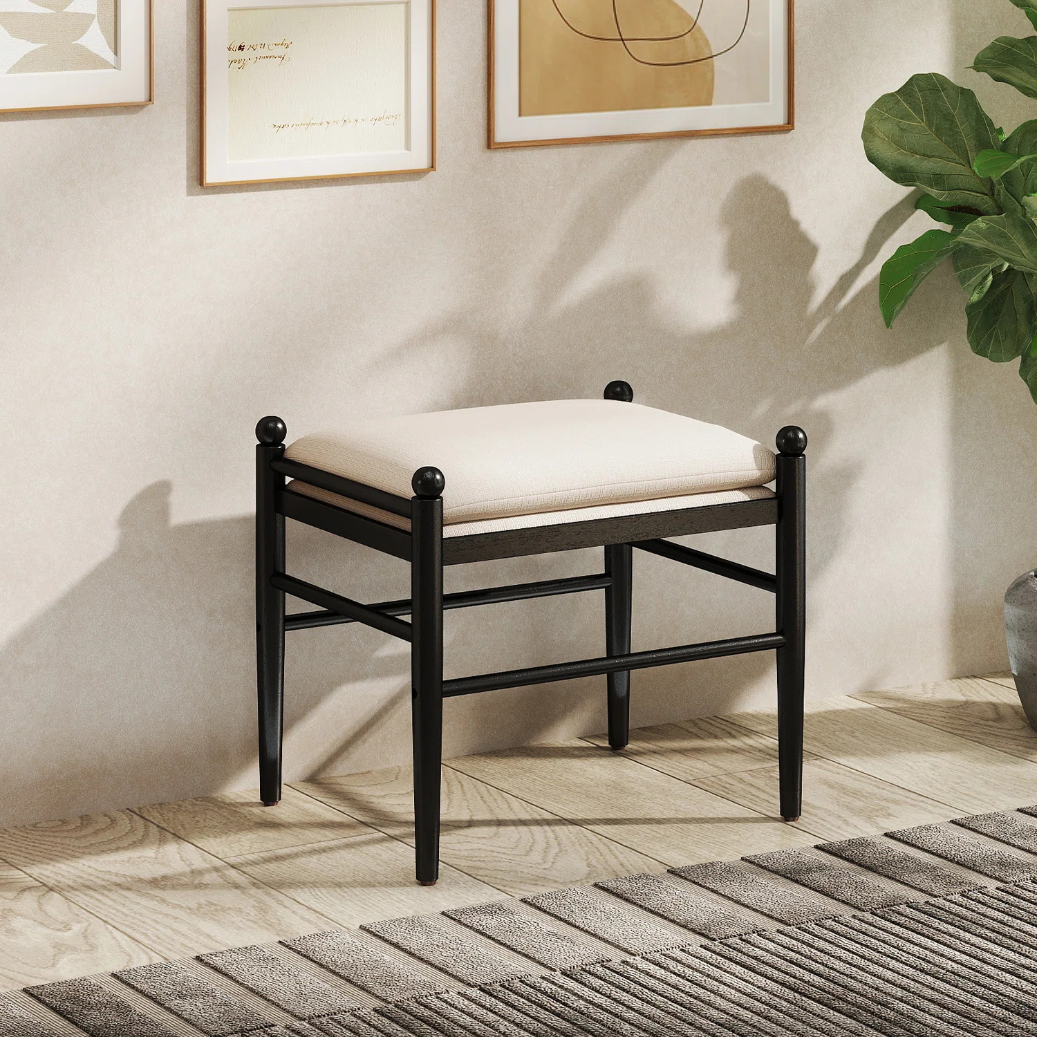 Linen Upholstered Ottoman With Solid Wood Legs | Wayfair North America