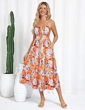 GRACE KARIN 2026 Women's Spaghetti Vacation Sundress Summer Beach Flowy Boho Floral Maxi Dresses ... | Amazon (US)