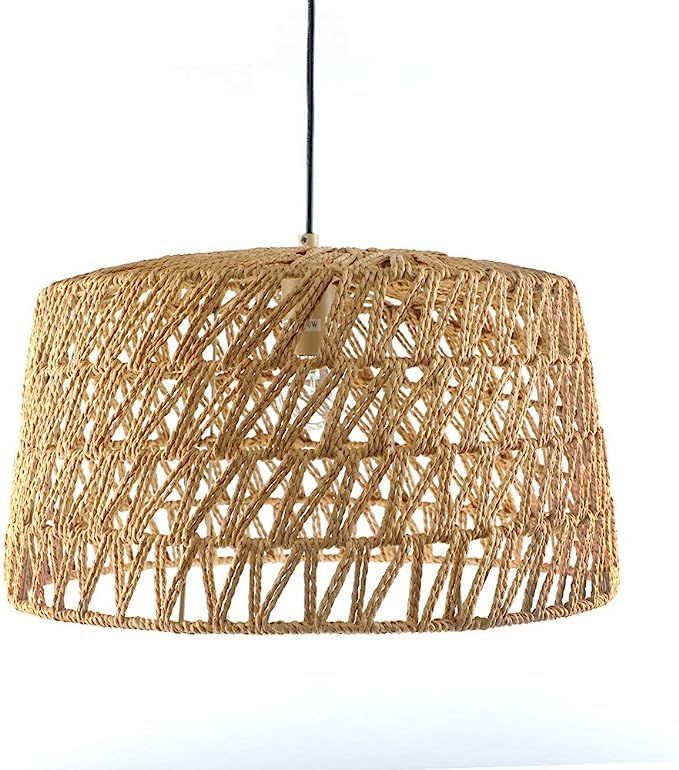 Rope Pendant Lamp - Hand Woven Linear Chandelier, Basket Light Fixture, 18"W x 18"D x 11"H, with ... | Amazon (US)