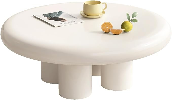 HOTICKME Round Coffee Table with 4 Legs, Modern Simple Style Center Table for Living Room, White ... | Amazon (US)