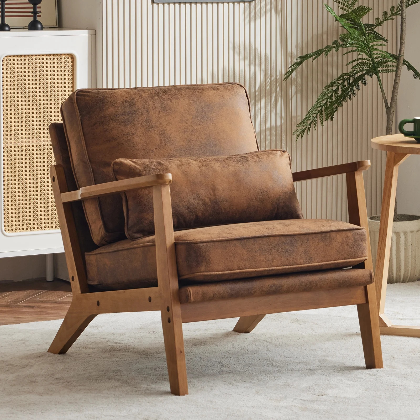 Ktaxon Accent Chair Suede Upholstered Armchair, Reading Club Chair with Pillow for Living Room Be... | Walmart (US)