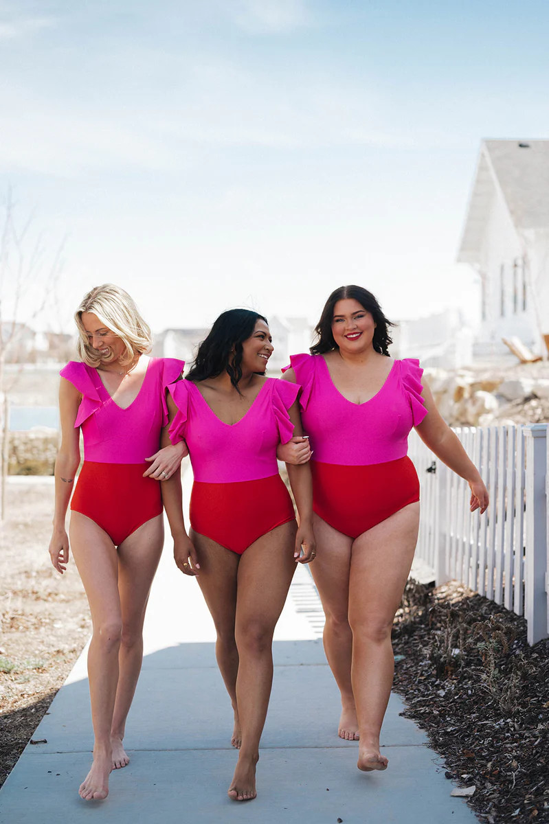 Ocean One Piece | Neon Pink & Poppy Red | Coral Reef Swim