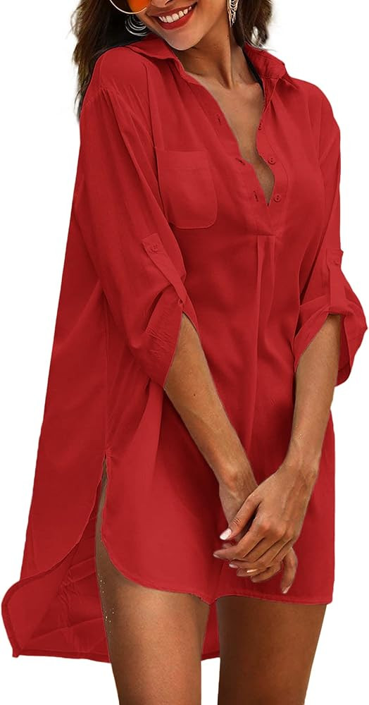 Ekouaer Womens Cover Up Shirt Swimsuit Beach Bikini Beachwear Bathing Suit S-3XL | Amazon (US)