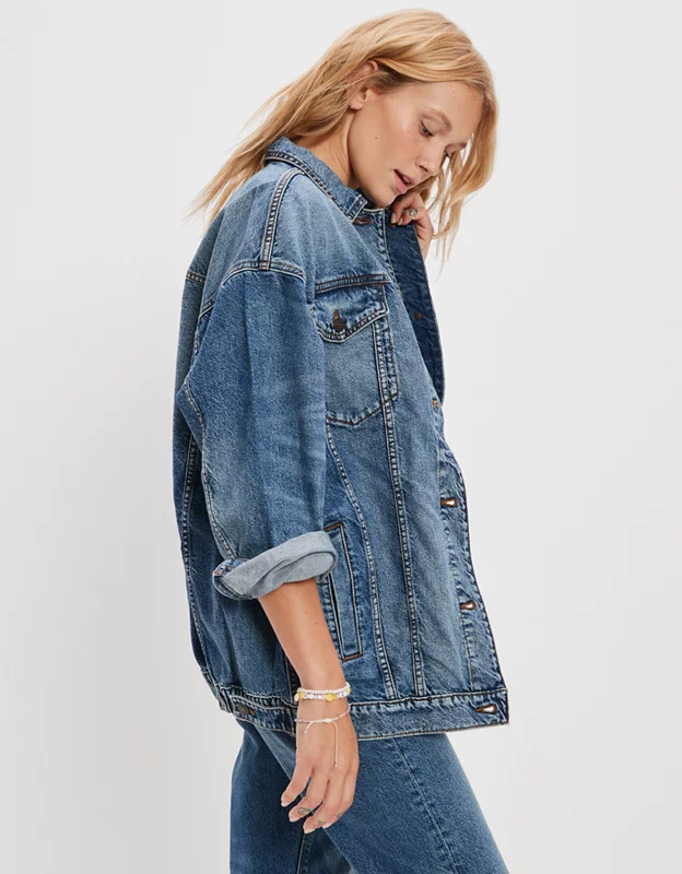 AE '90s Boyfriend Medium Wash Denim Jacket | American Eagle Outfitters (US & CA)