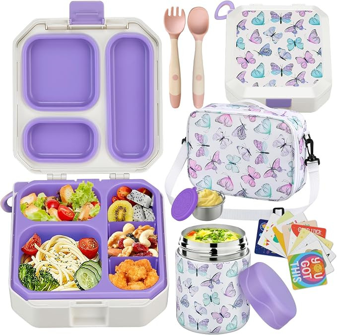 wiwens Bento Lunch Box for Kids with 12oz Soup Thermo Leak-Proof Lunch Food Container with 5 Comp... | Amazon (US)