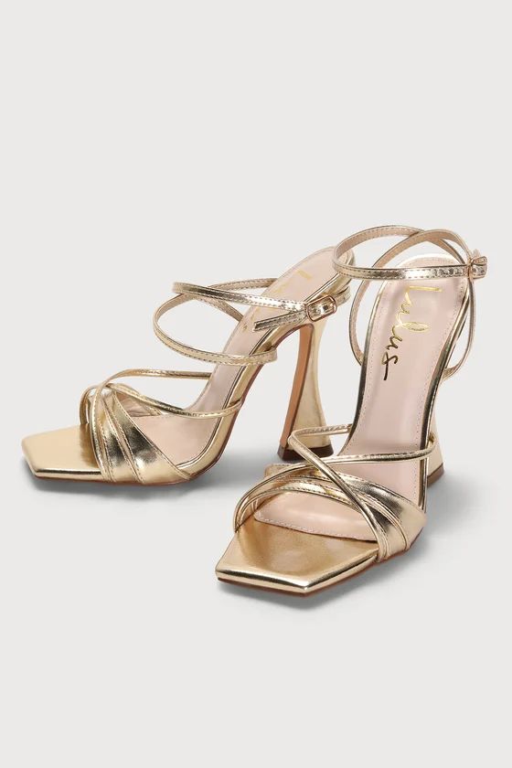 Yanta Gold Metallic Strappy Square-Toe High Heel Sandals | Lulus