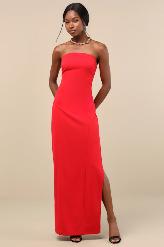 Famous Icon Red Strapless Column Maxi Dress | Lulus